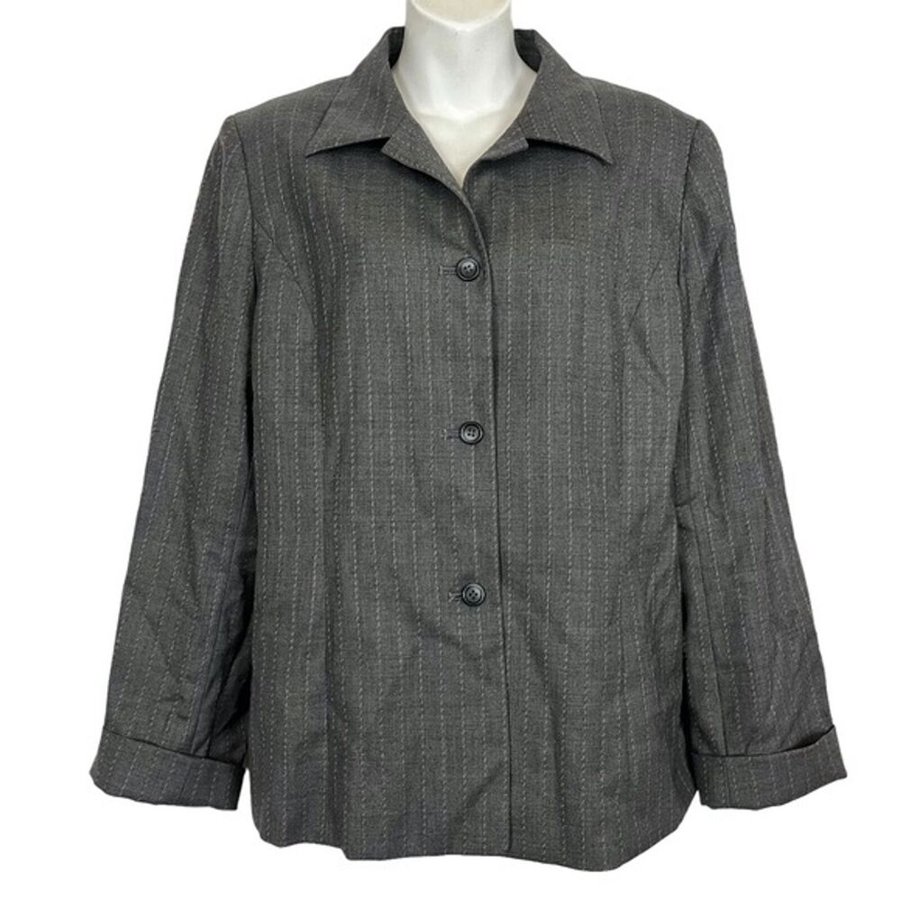 Talbots Petite Women's Gray Pinstriped Wool Blend Suit Jacket Lined Blazer 16 P